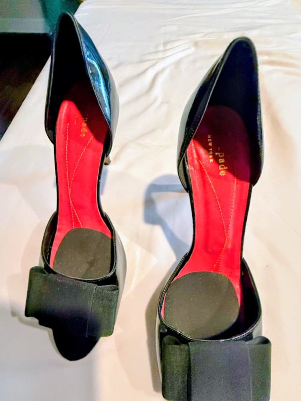 Kate Spade Patent Leather Bow D'Orsay Pumps with Red Insole